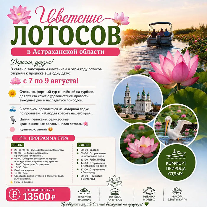 Экскурсионный тур на лотосы в Астрахань